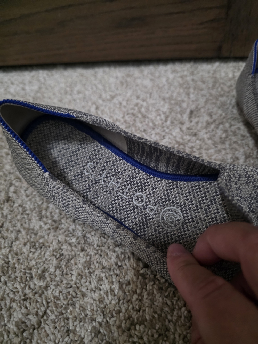 Rothy's Gray Woven Slip-On Flats with Blue Trim - Picture 4 of 5